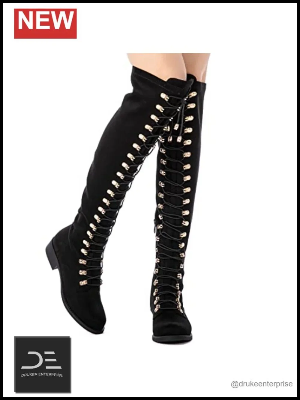 Over the Knee Thigh High Boots for Women Side Zipper Lace-Up Design Microfiber